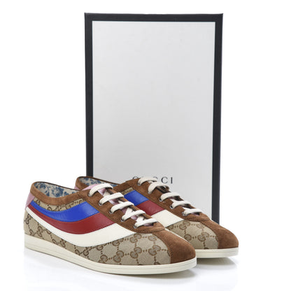 Gucci Suede Monogram Web Womens Falacer Sneakers 42 Nocciola Beige Mystic White Hibiscus Red 10 of 10