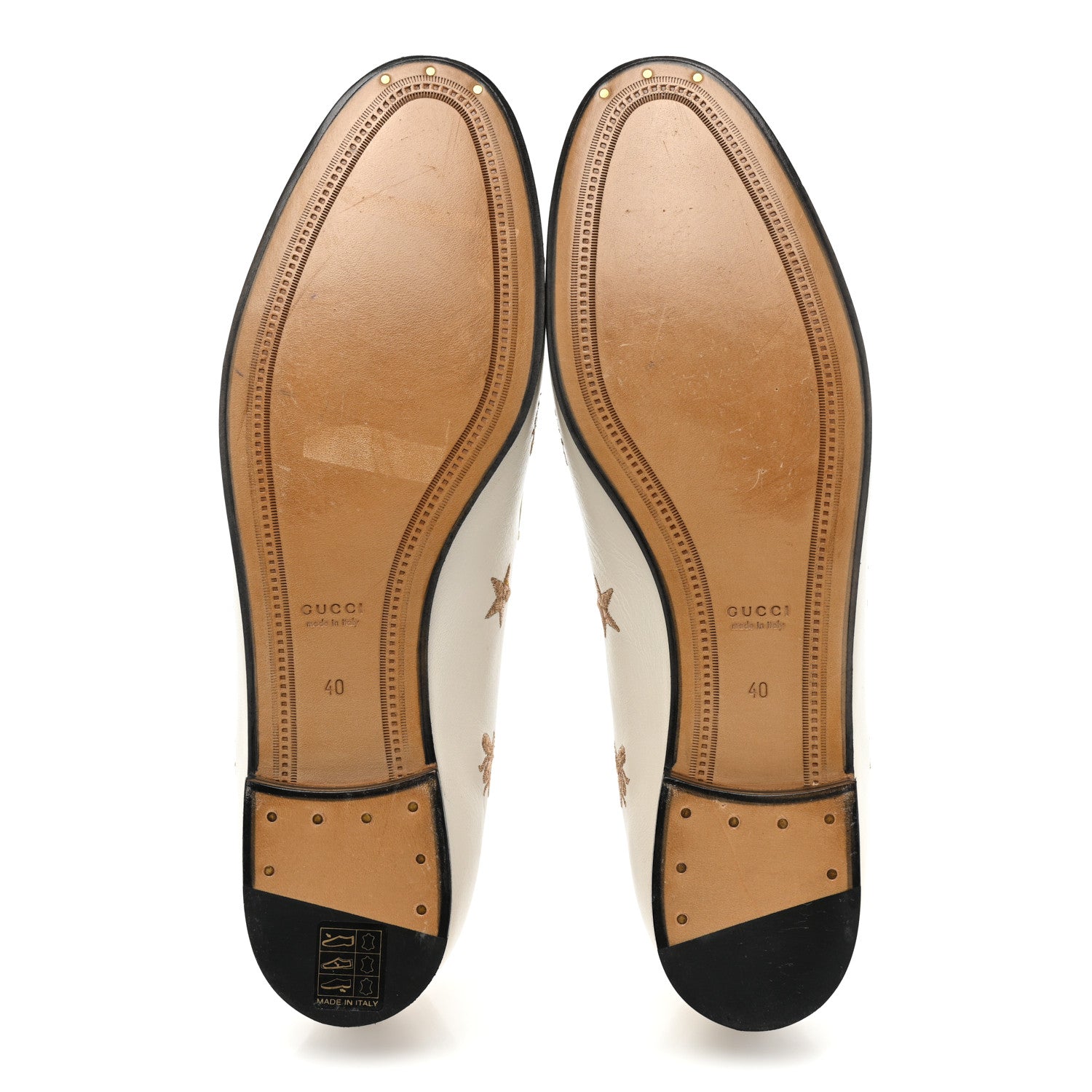 Gucci Goatskin Bee Star Embroidered Womens Jordaan Loafers 40 Mystic White 5 of 12