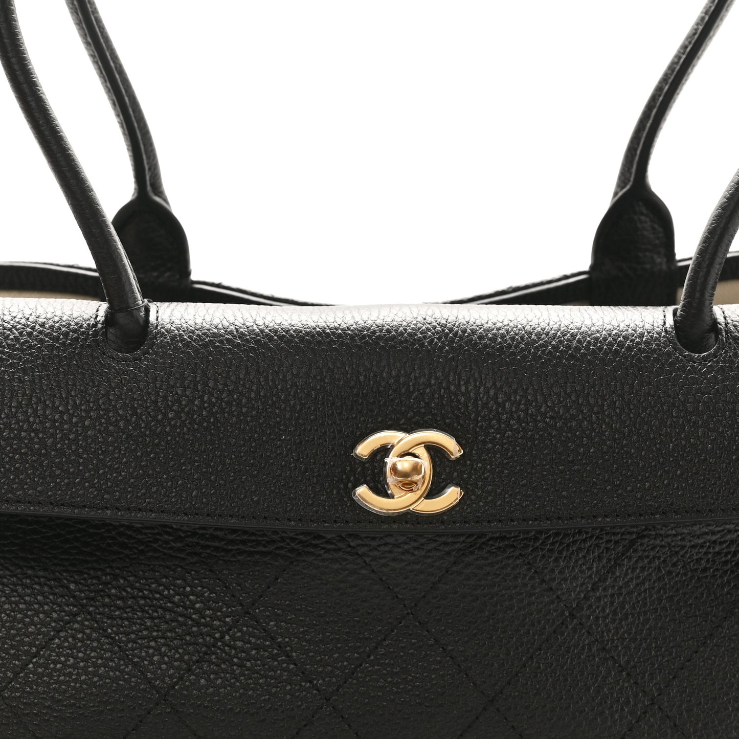 Grained Calfskin Stitched Urban Essentials Small Shopping Bag Black