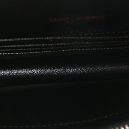 Saint Laurent Grain De Poudre Matelasse Chevron Monogram Envelope Chain Wallet Black 5 of 10