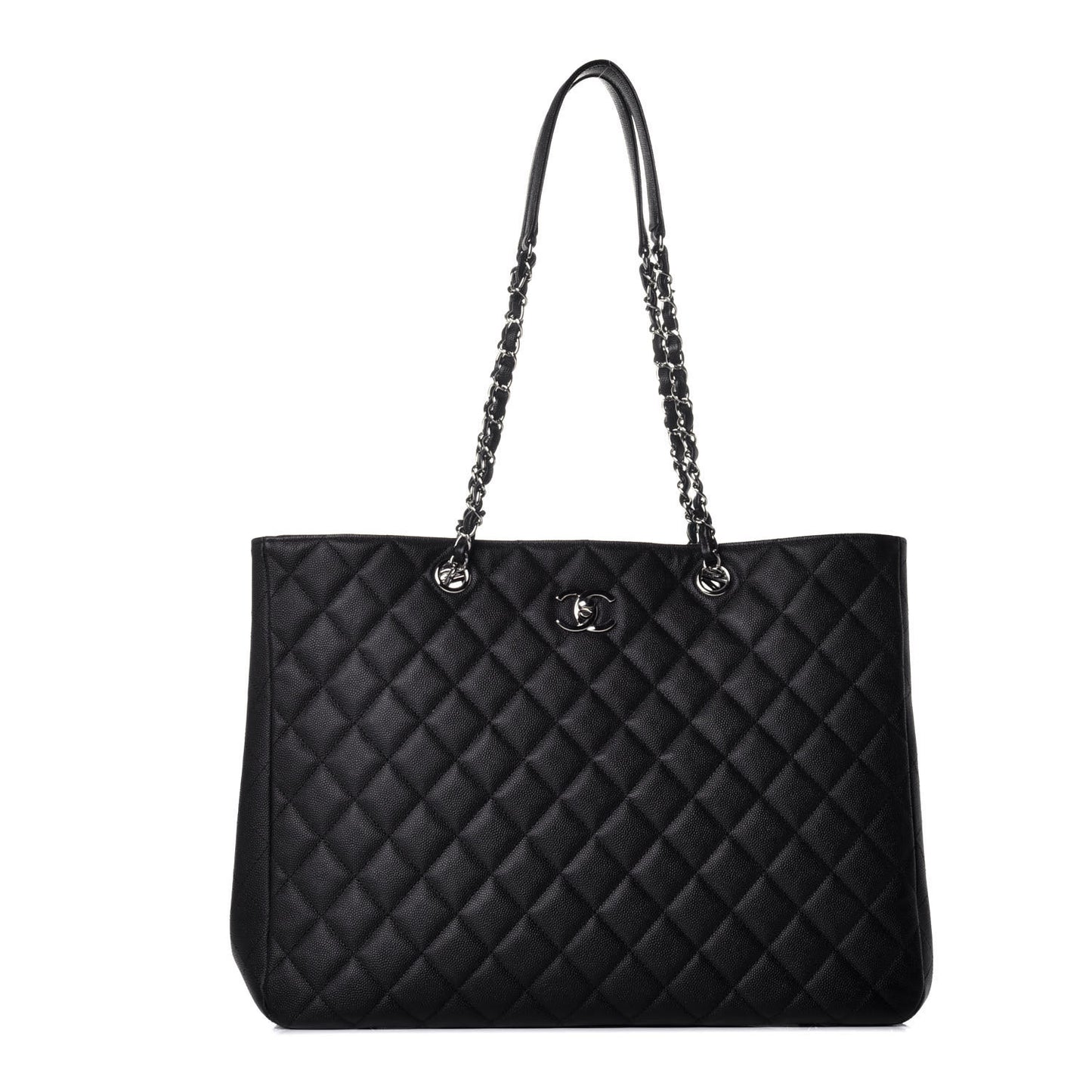 Caviar Quilted Large Shopping Tote Black