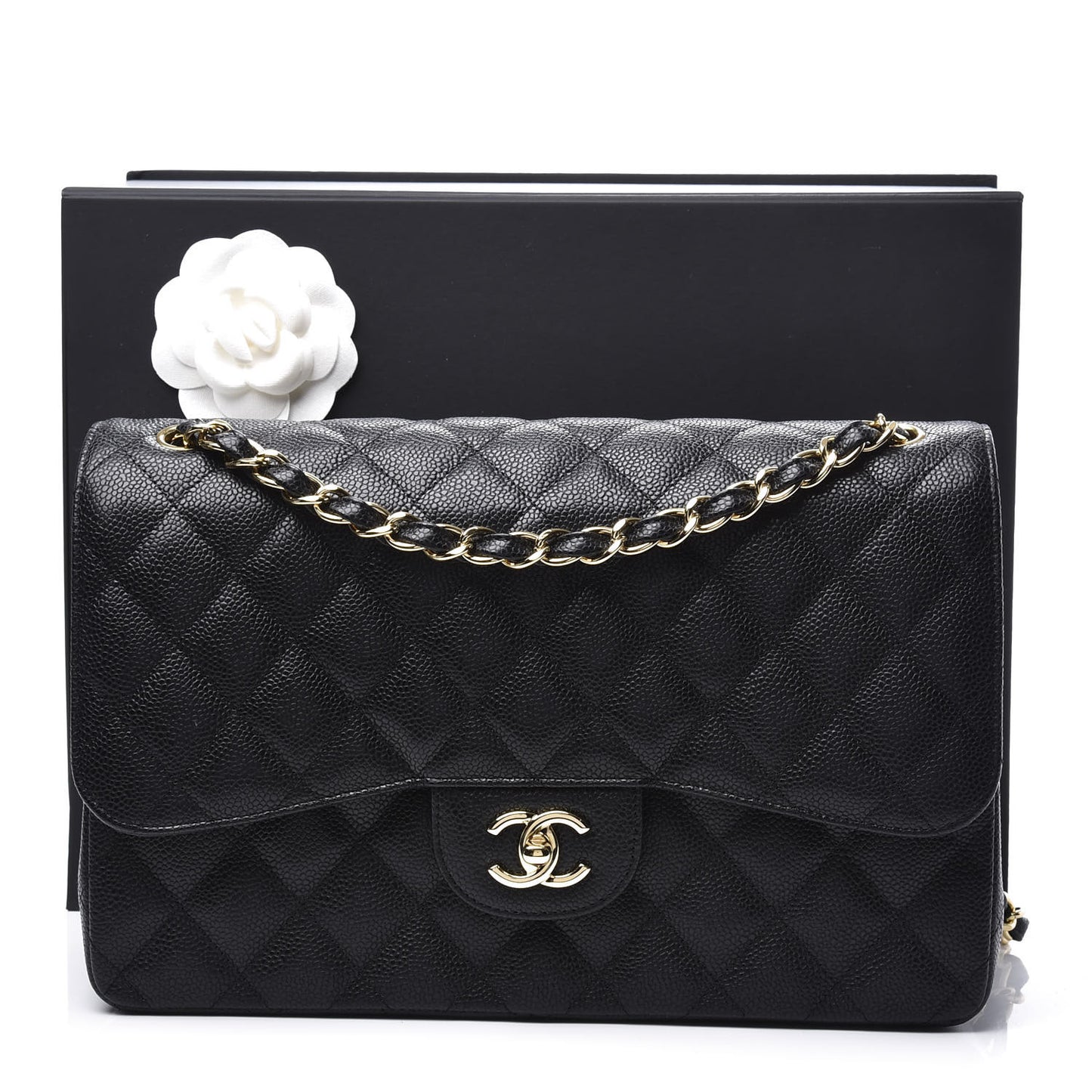 Caviar Quilted Jumbo Double Flap Black
