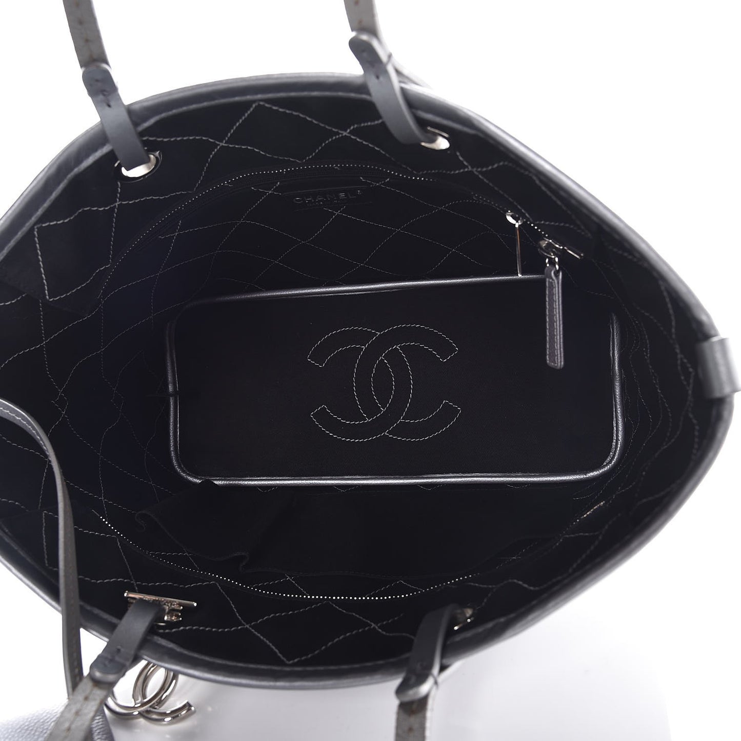 Metallic Grained Calfskin Shopping Fever Tote Silver