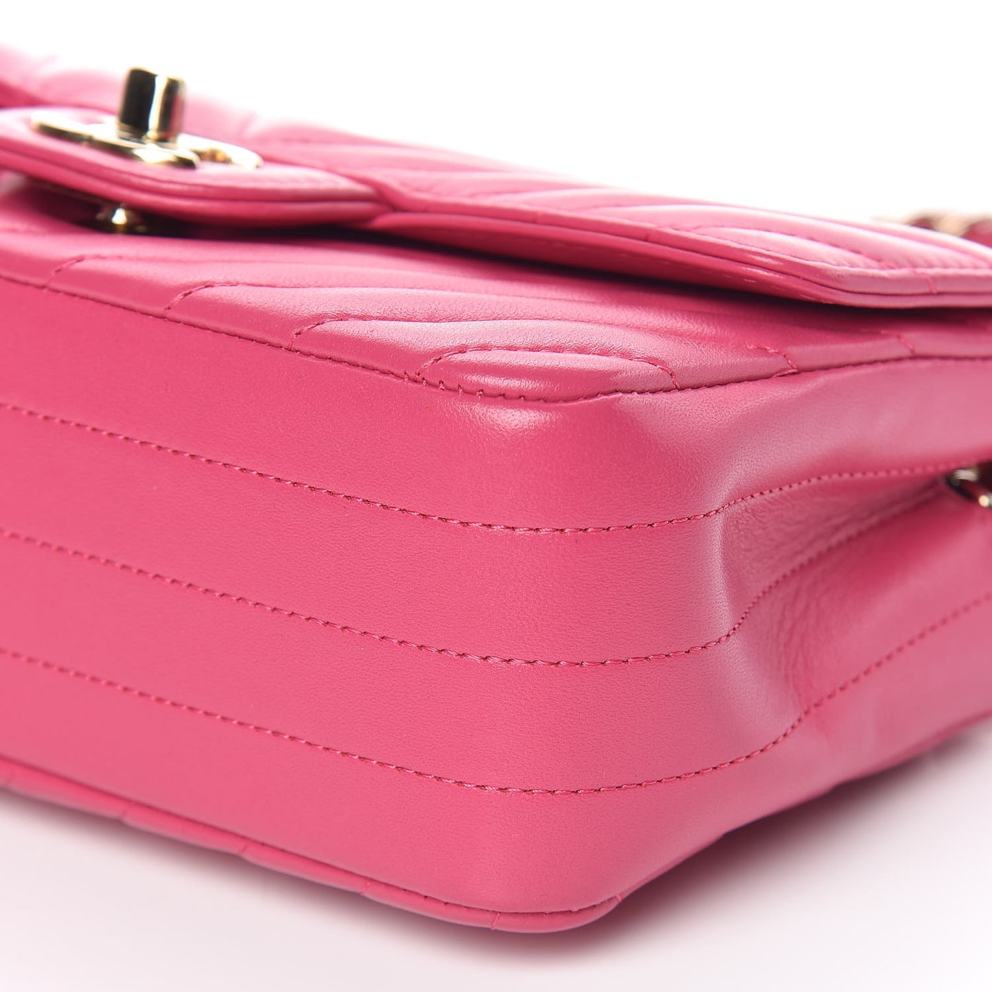 Lambskin Chevron Quilted Mini Rectangular Flap Fuchsia