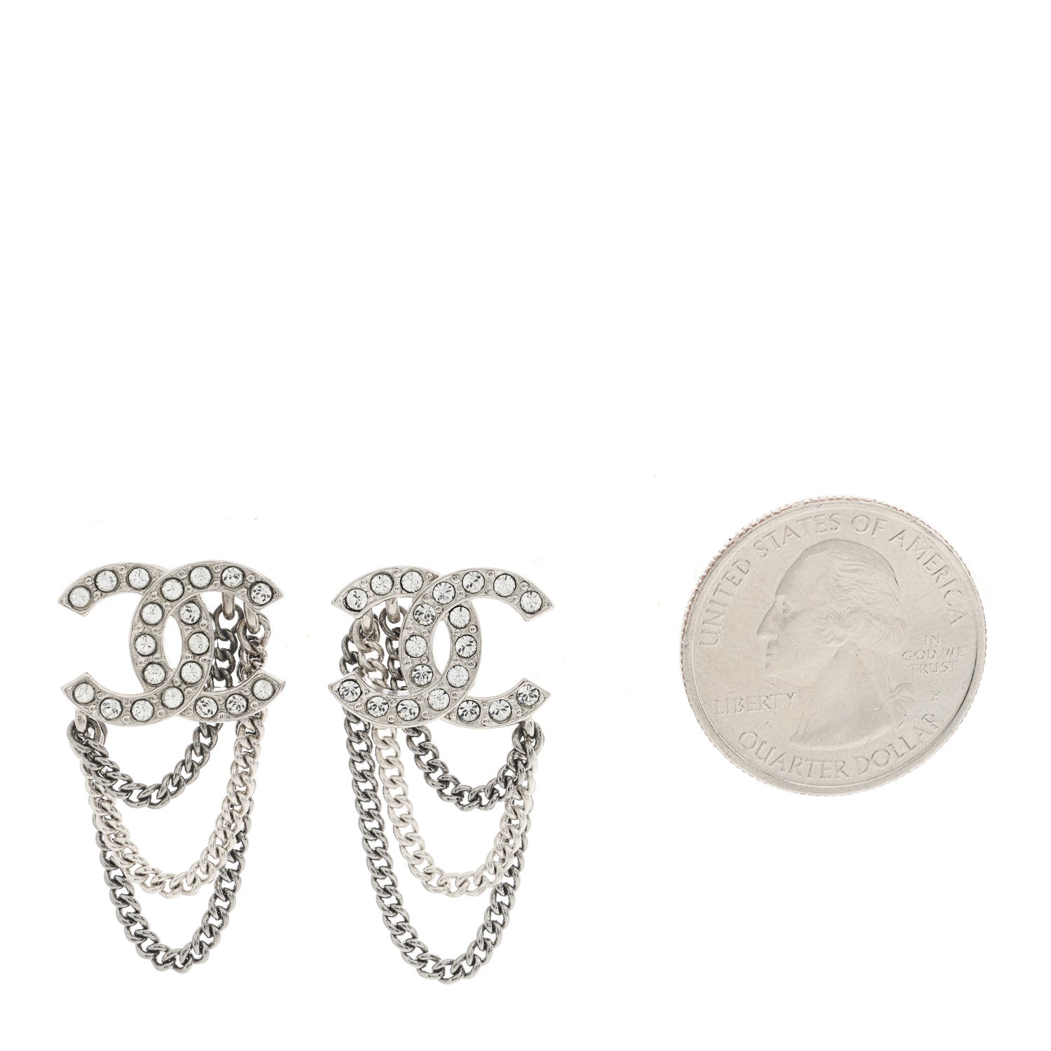Chanel Crystal Chain CC Earrings Silver 2 of 4