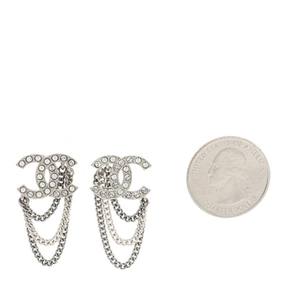 Chanel Crystal Chain CC Earrings Silver 2 of 4