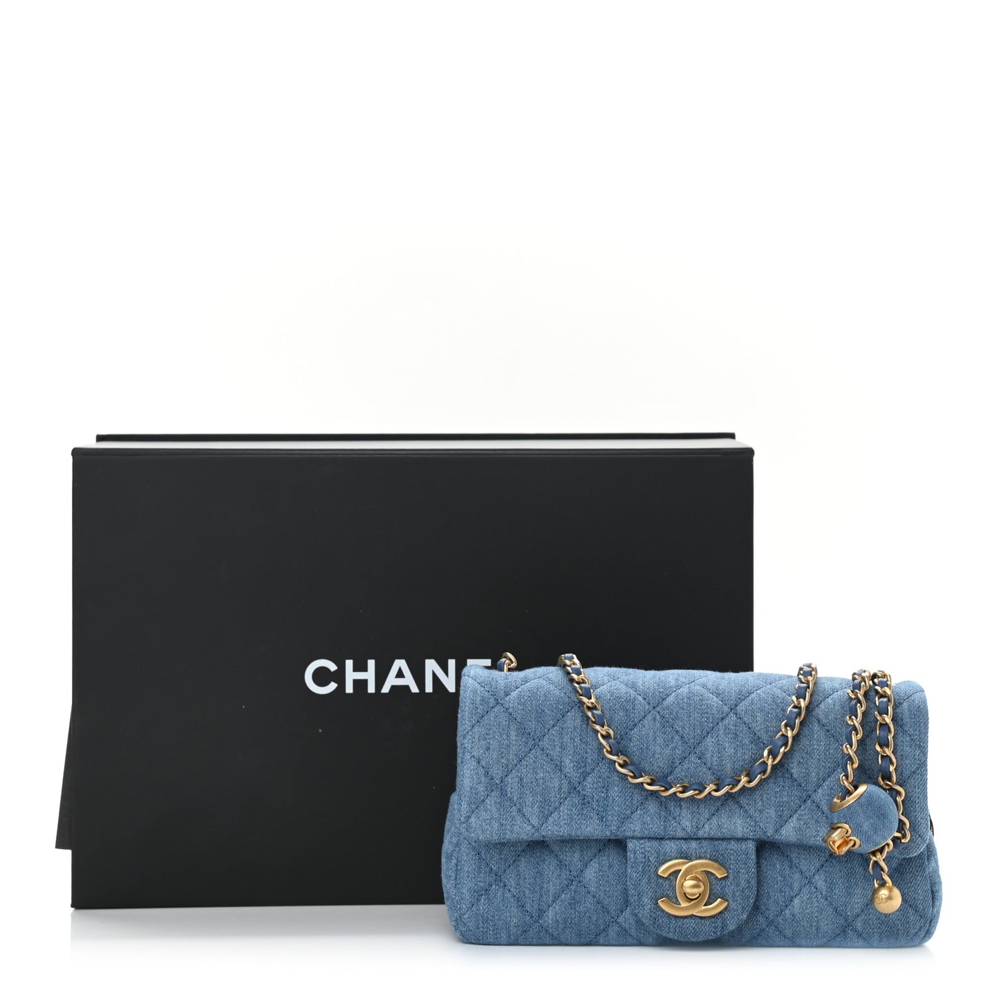 Denim Quilted Mini Pearl Crush Rectangular Flap Blue