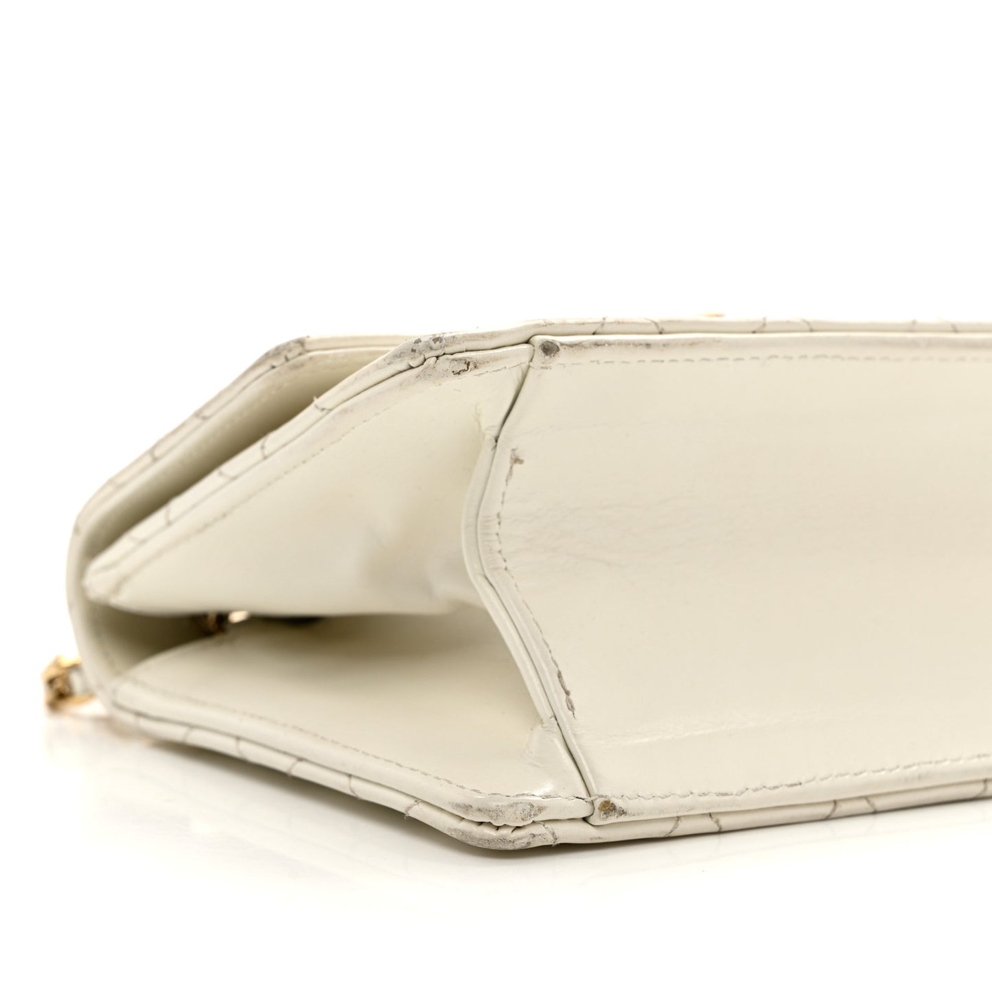 Glazed Calfskin Quilted Small Flap White