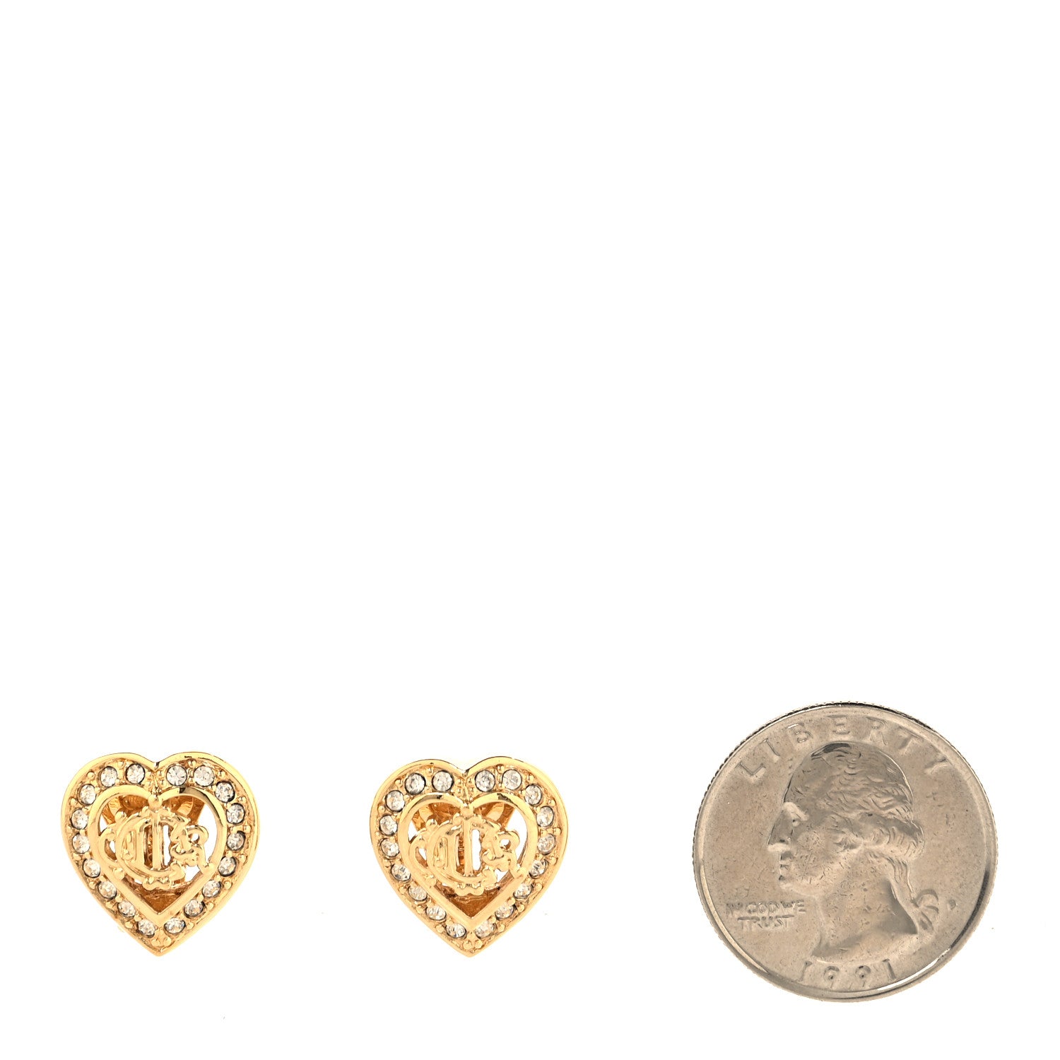 Christian Dior Crystal Heart CD Clip On Earrings Gold 2 of 5