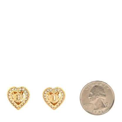 Christian Dior Crystal Heart CD Clip On Earrings Gold 2 of 5
