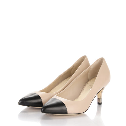 Chanel Lambskin Cap Toe CC Pumps 37.5 Beige Black 3 of 7