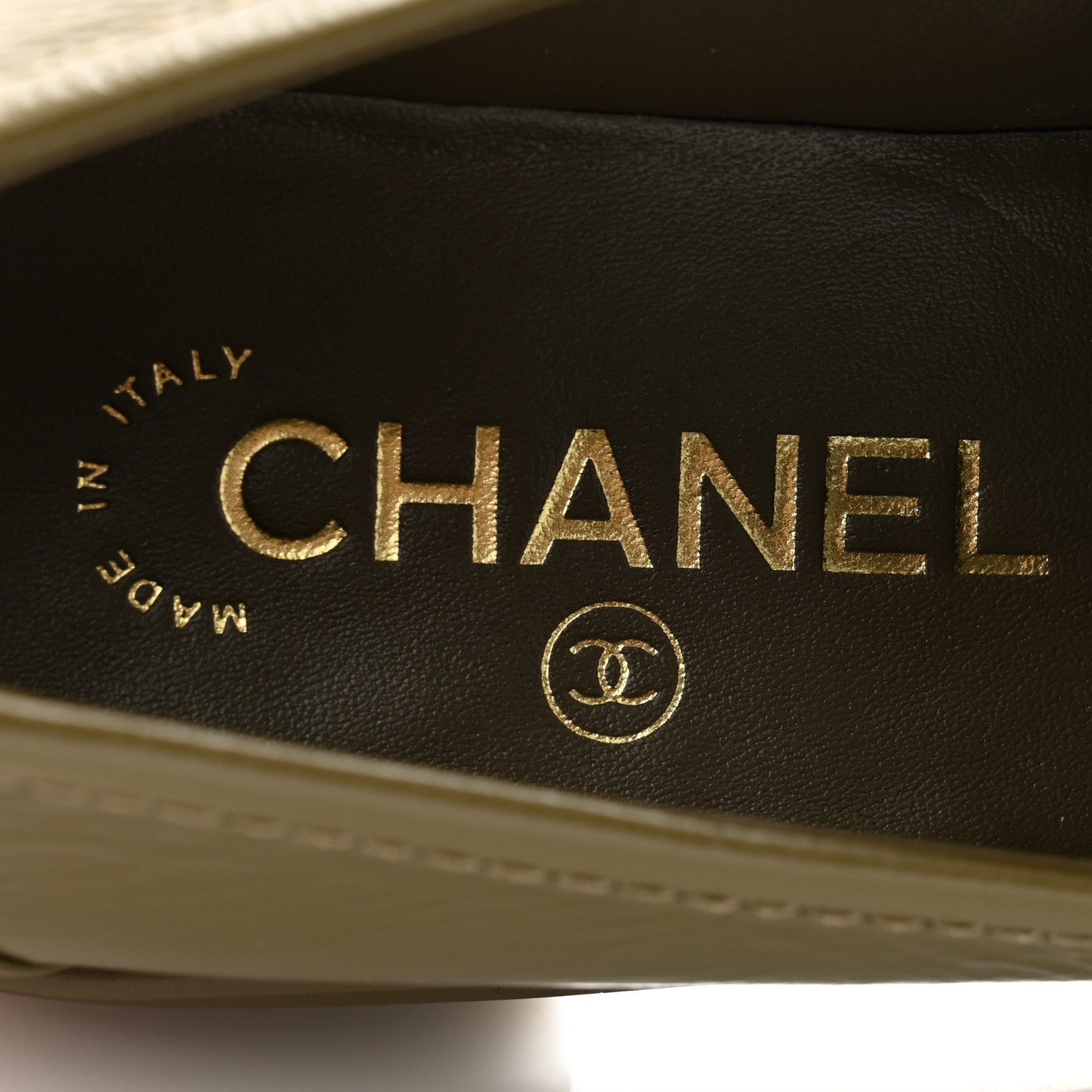 Chanel Shiny Crumpled Lambskin Quilted CC Turnlock Moccasins 38 Khaki 5 of 10