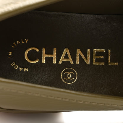 Chanel Shiny Crumpled Lambskin Quilted CC Turnlock Moccasins 38 Khaki 5 of 10