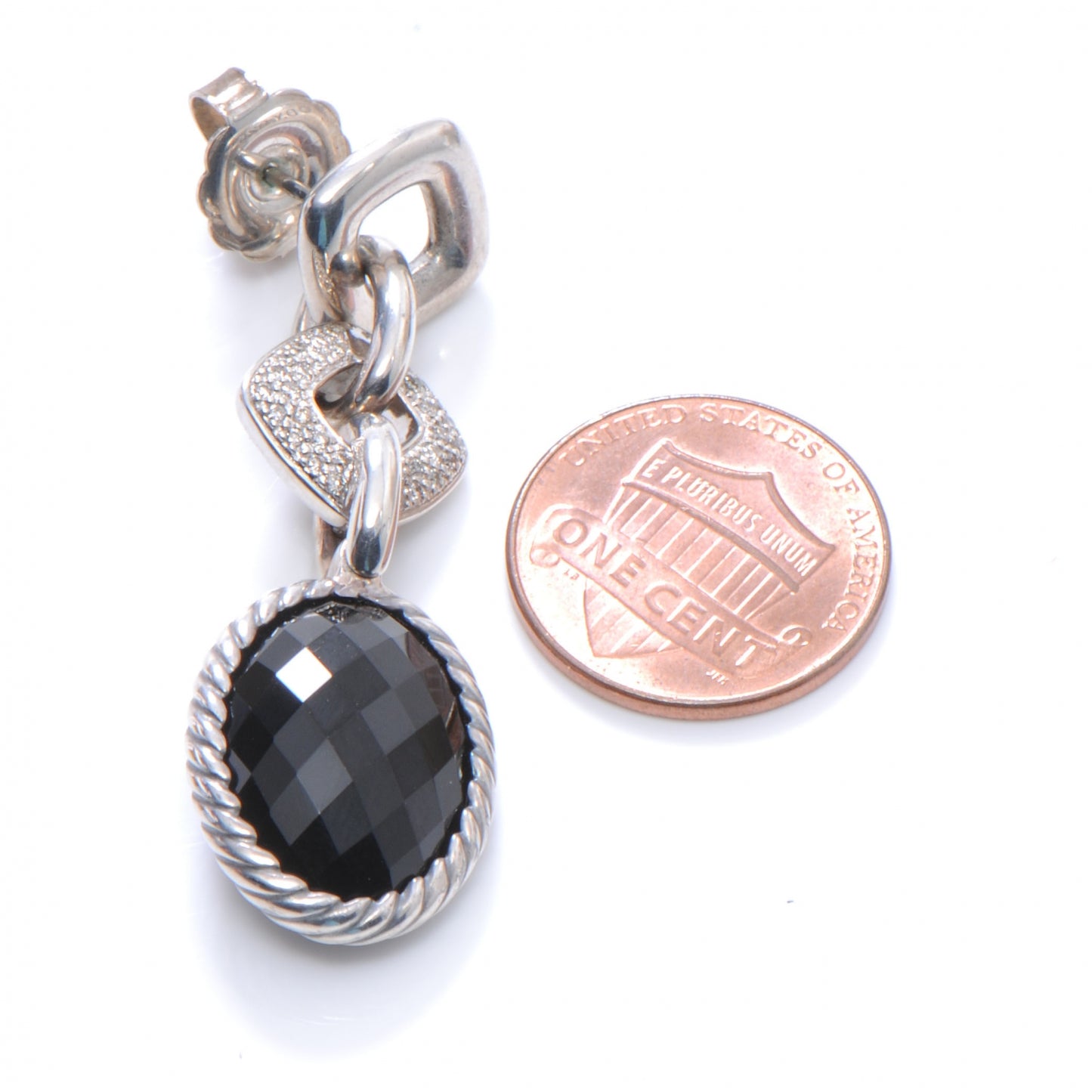 Sterling Silver Renaissance Black Onyx Diamonds Drop Earrings
