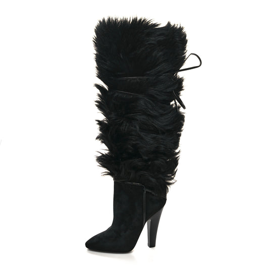 Suede Faux Fur Jokull 105 Over The Knee Boots 38 Black