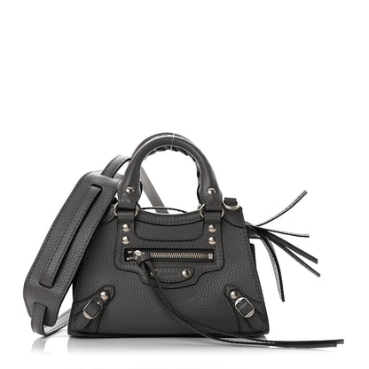 Balenciaga Grained Calfskin Neo Classic Silver Hardware Nano City Crossbody Dark Grey 1 of 9