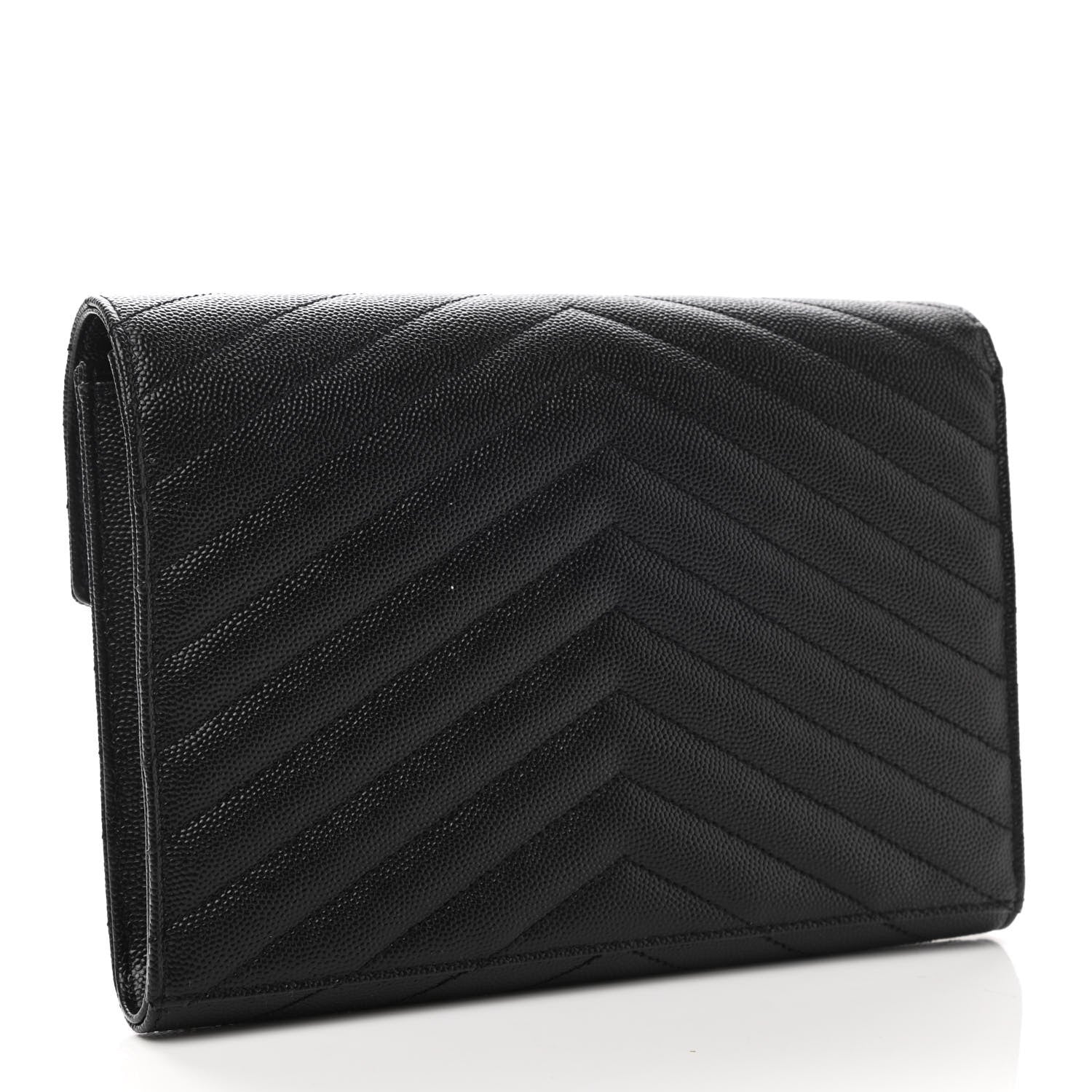 Saint Laurent Grain De Poudre Matelasse Chevron Monogram Envelope Clutch Black 3 of 8