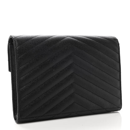 Saint Laurent Grain De Poudre Matelasse Chevron Monogram Envelope Clutch Black 3 of 8