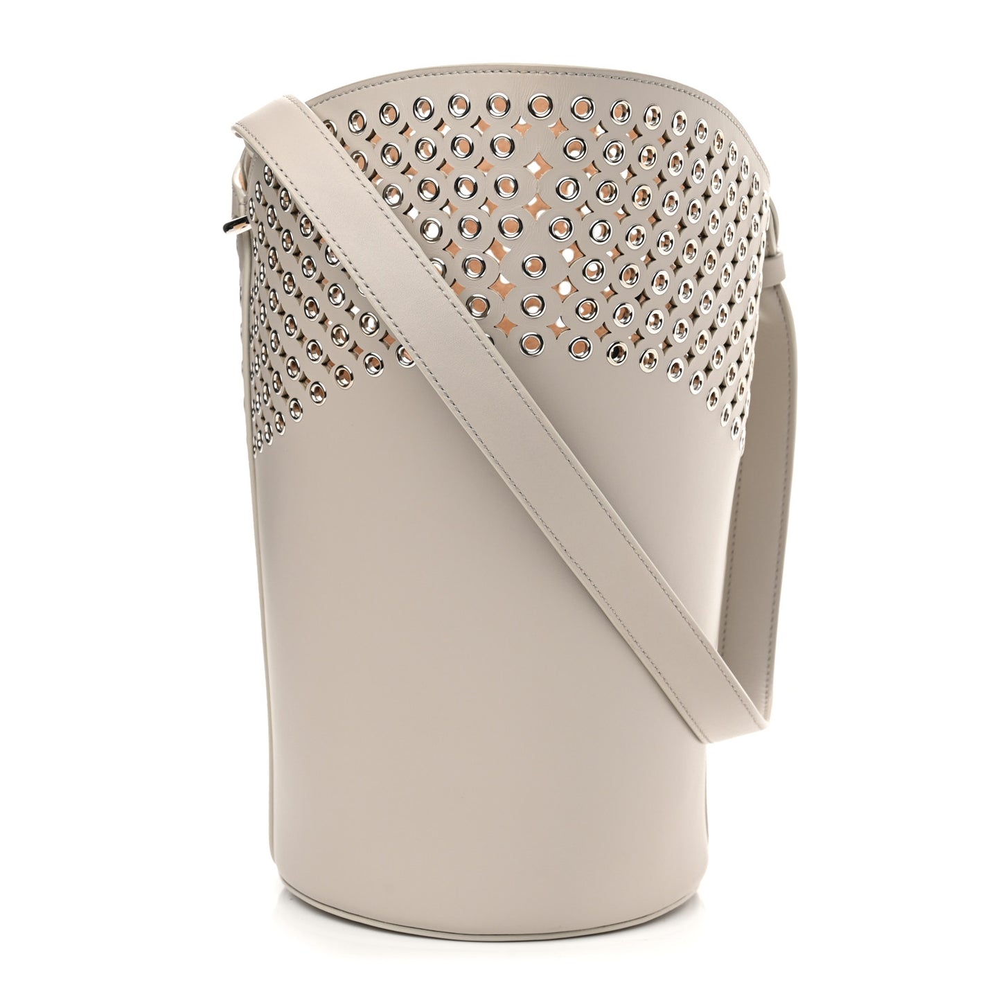 Calfskin Grommet Bucket Bag Taupe