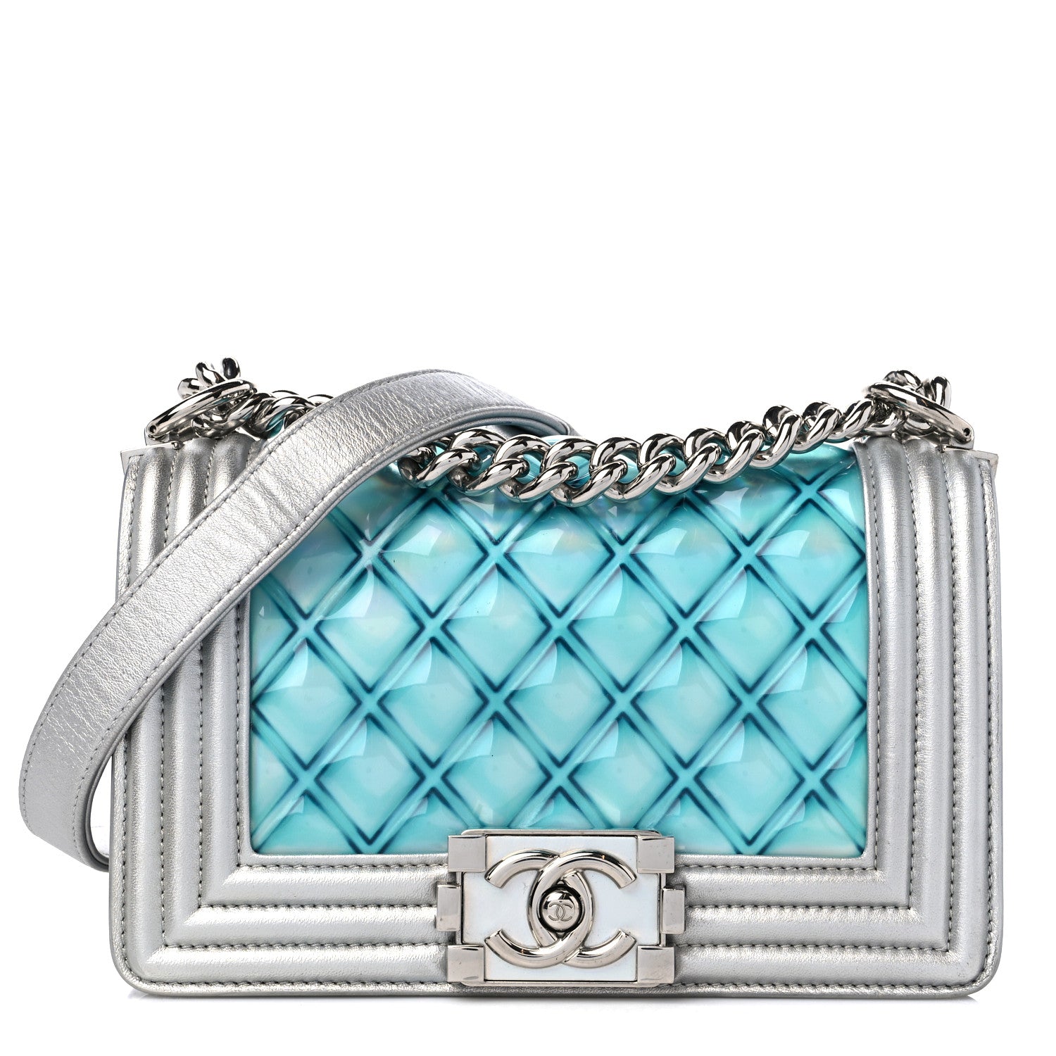 Chanel Metallic Lambskin PVC Quilted Small Boy Flap Blue 1 of 10
