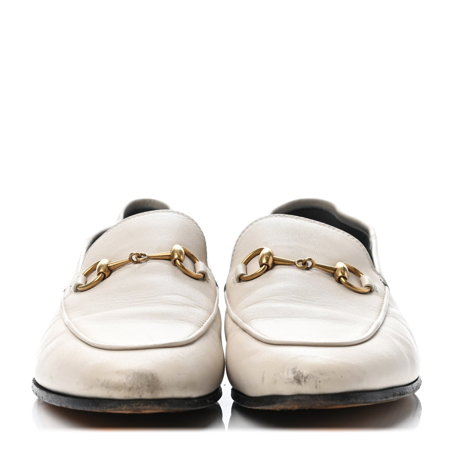 Gucci Lambskin Womens Brixton Horsebit Loafers 37 Mystic White 2 of 5