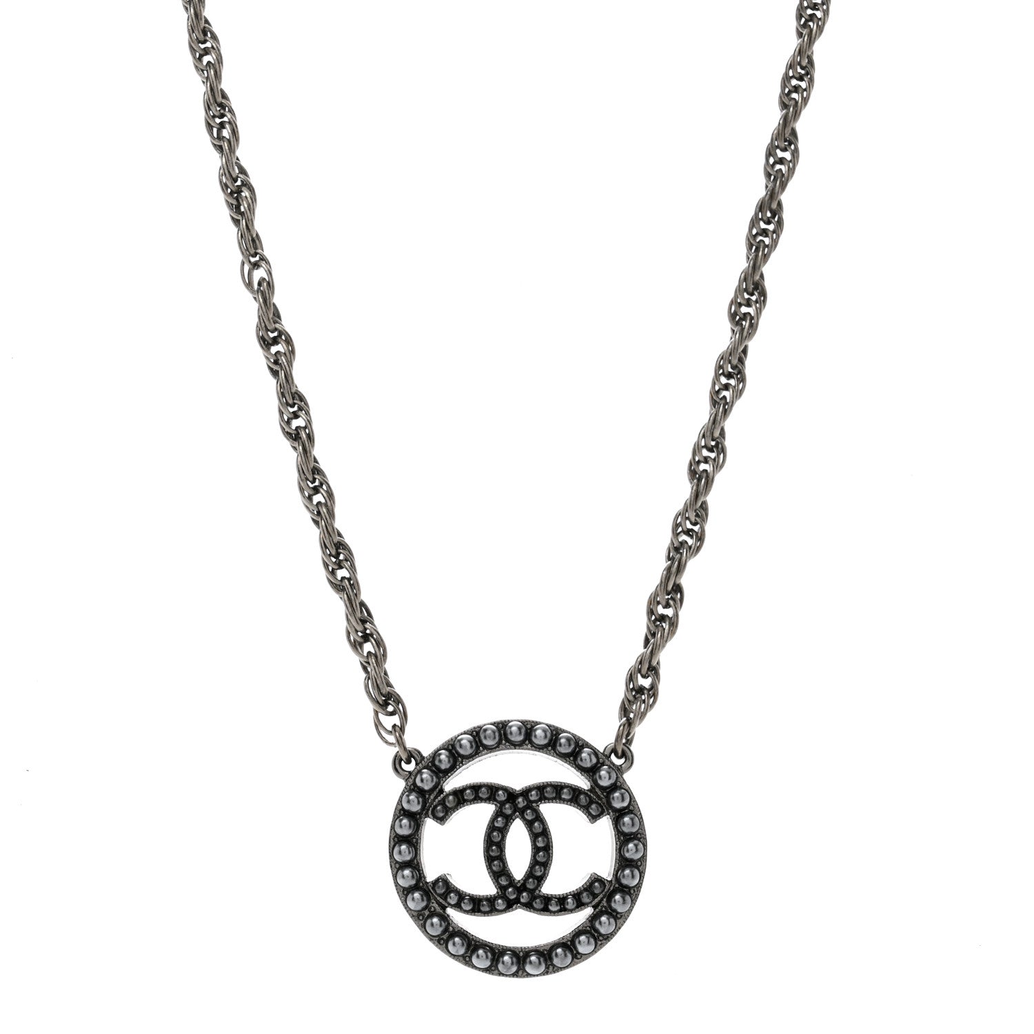 Chanel Ruthenium Pearl CC Round Pendant Necklace 1 of 4