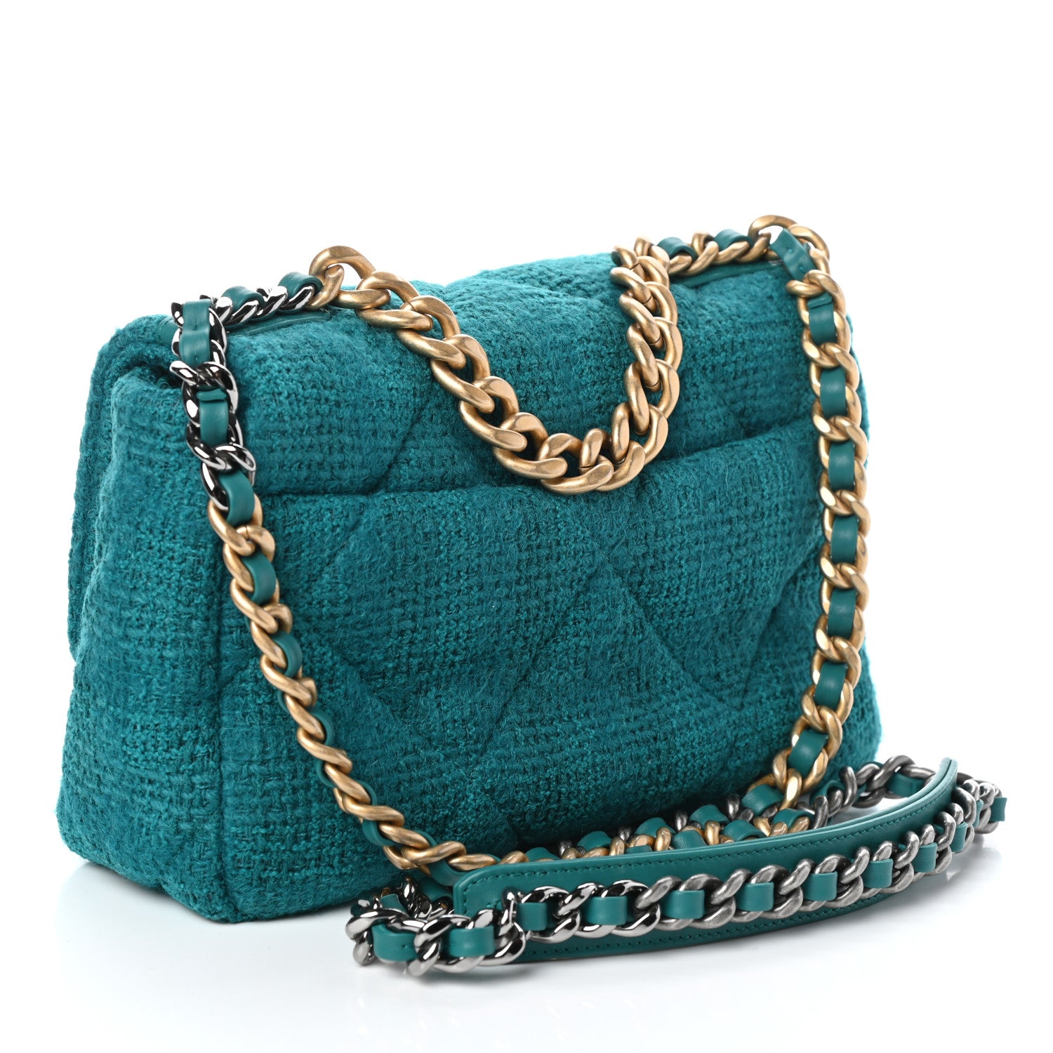 Chanel Tweed Quilted Medium Chanel 19 Flap Green 3 of 10