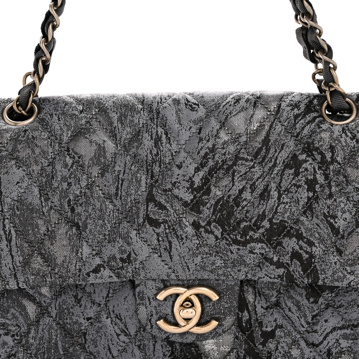 Chanel Metallic Brocade Quilted Medium Double Flap Dark Grey 7 of 10