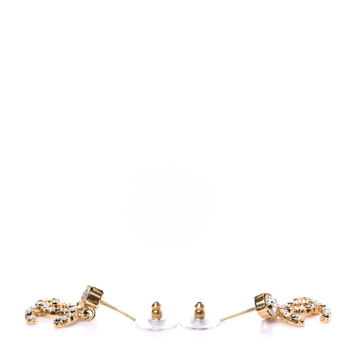 Resin Crystal Pearl CC Drop Earrings Gold Black