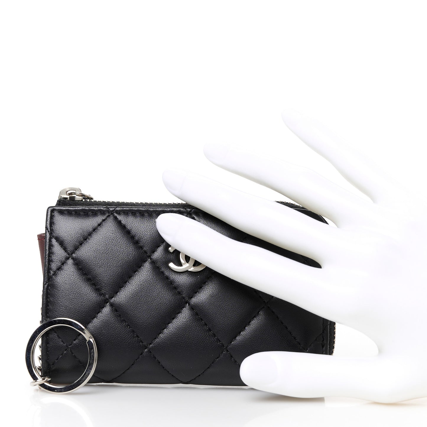 Lambskin Quilted Key Holder Case Black