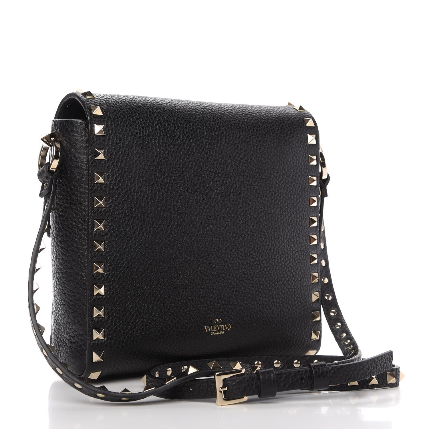 Valentino Garavani Pebbled Calfskin Rockstud Flip Lock Flap Messenger Black 3 of 9