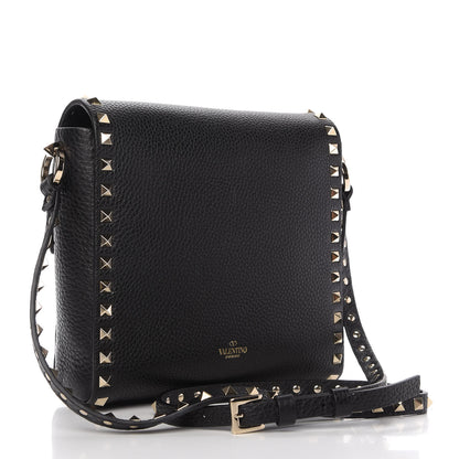 Valentino Garavani Pebbled Calfskin Rockstud Flip Lock Flap Messenger Black 3 of 9