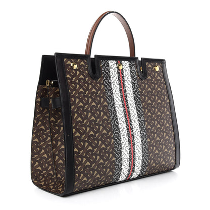 Burberry E-Canvas Monogram Stripe Medium Title Bag Bridle Brown 3 of 10