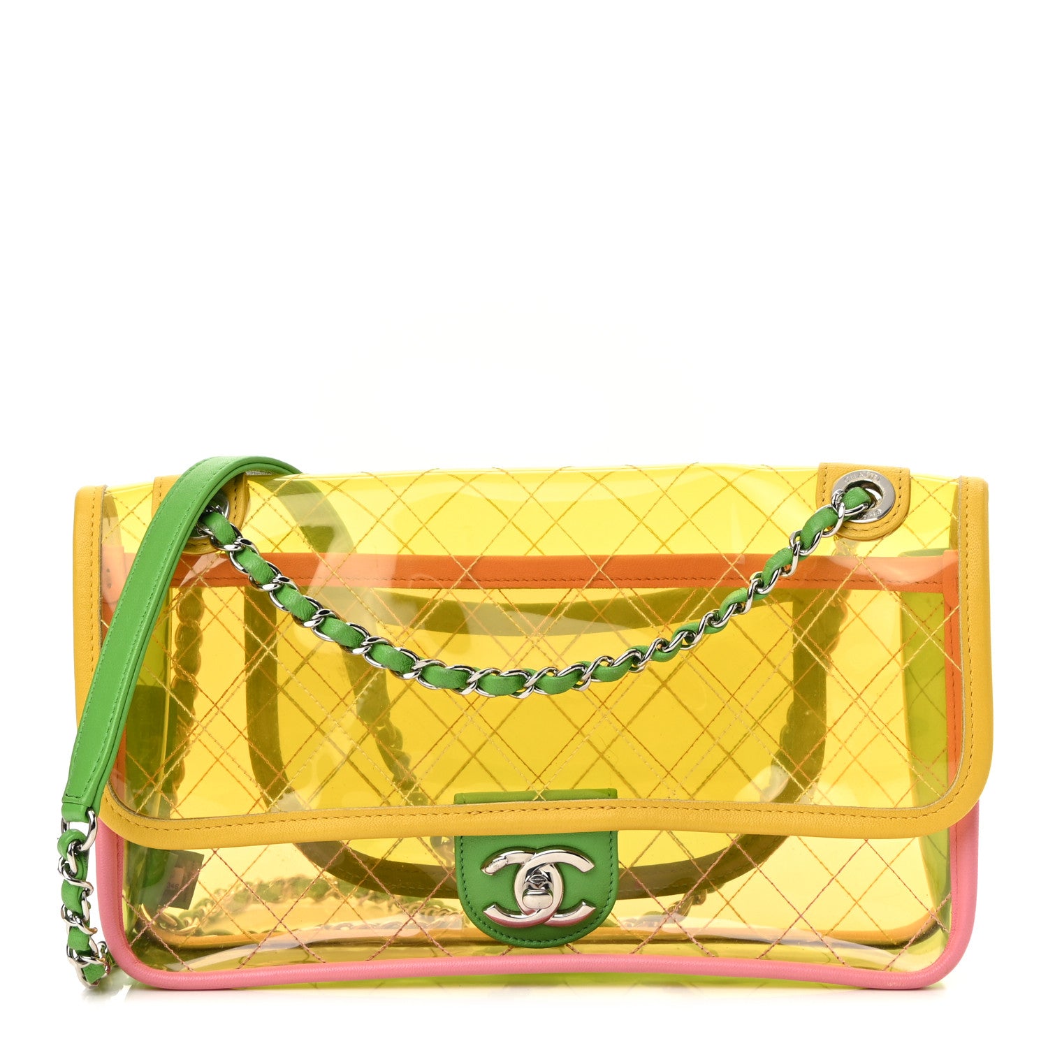 Chanel PVC Lambskin Stitched Medium Coco Splash Flap Yellow Green Pink 1 of 10