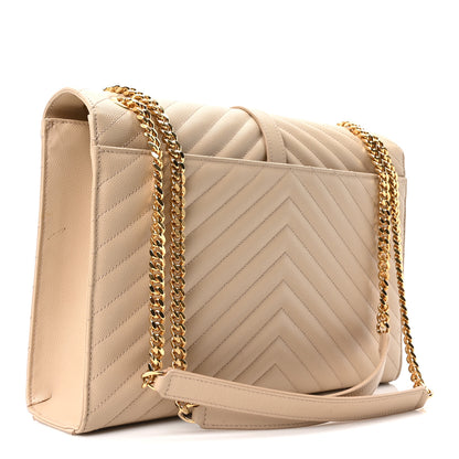 Saint Laurent Grain De Poudre Matelasse Chevron Large Monogram Satchel Dark Beige 3 of 11