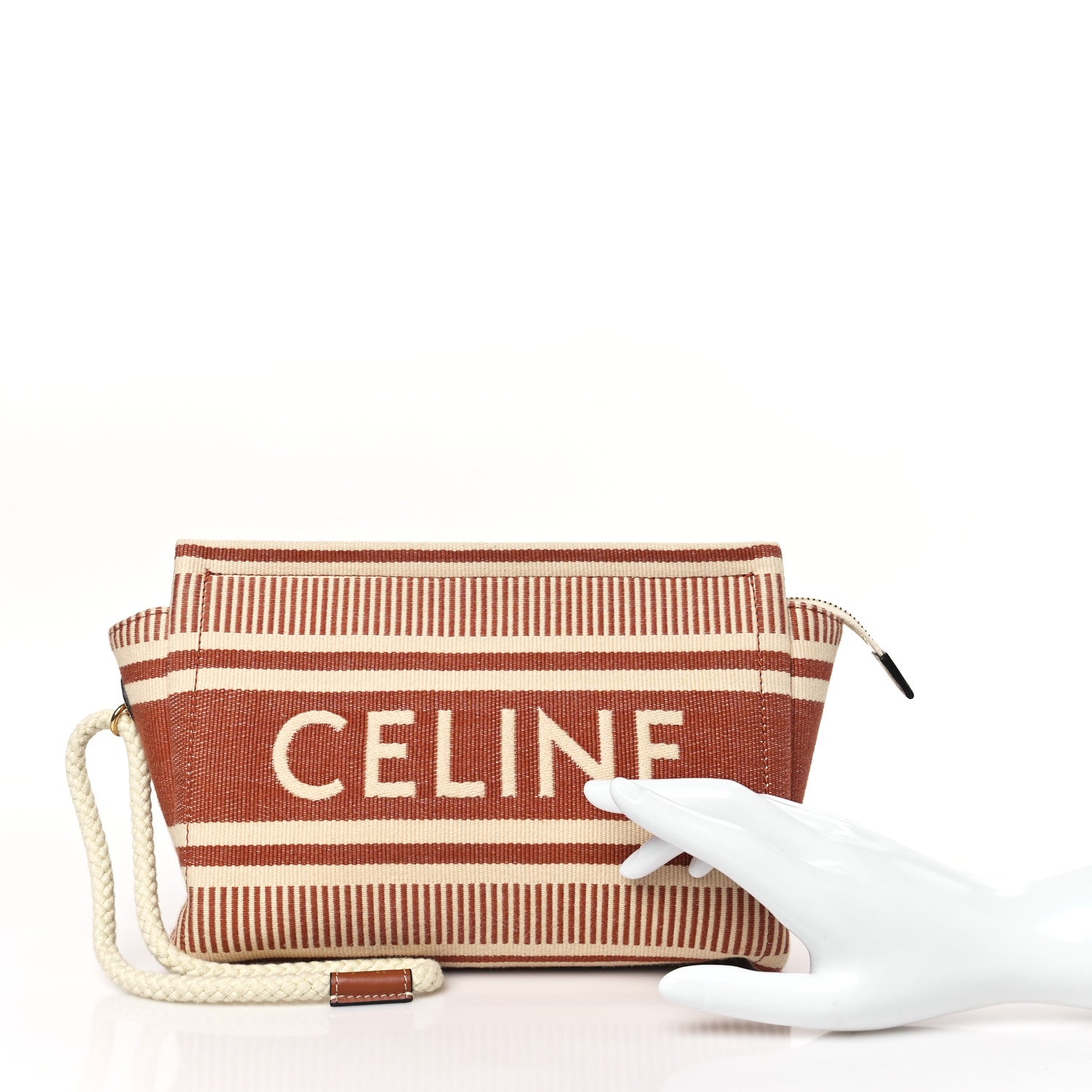 Celine Textile Striped Logo Thais Pouch Sienna 3 of 9