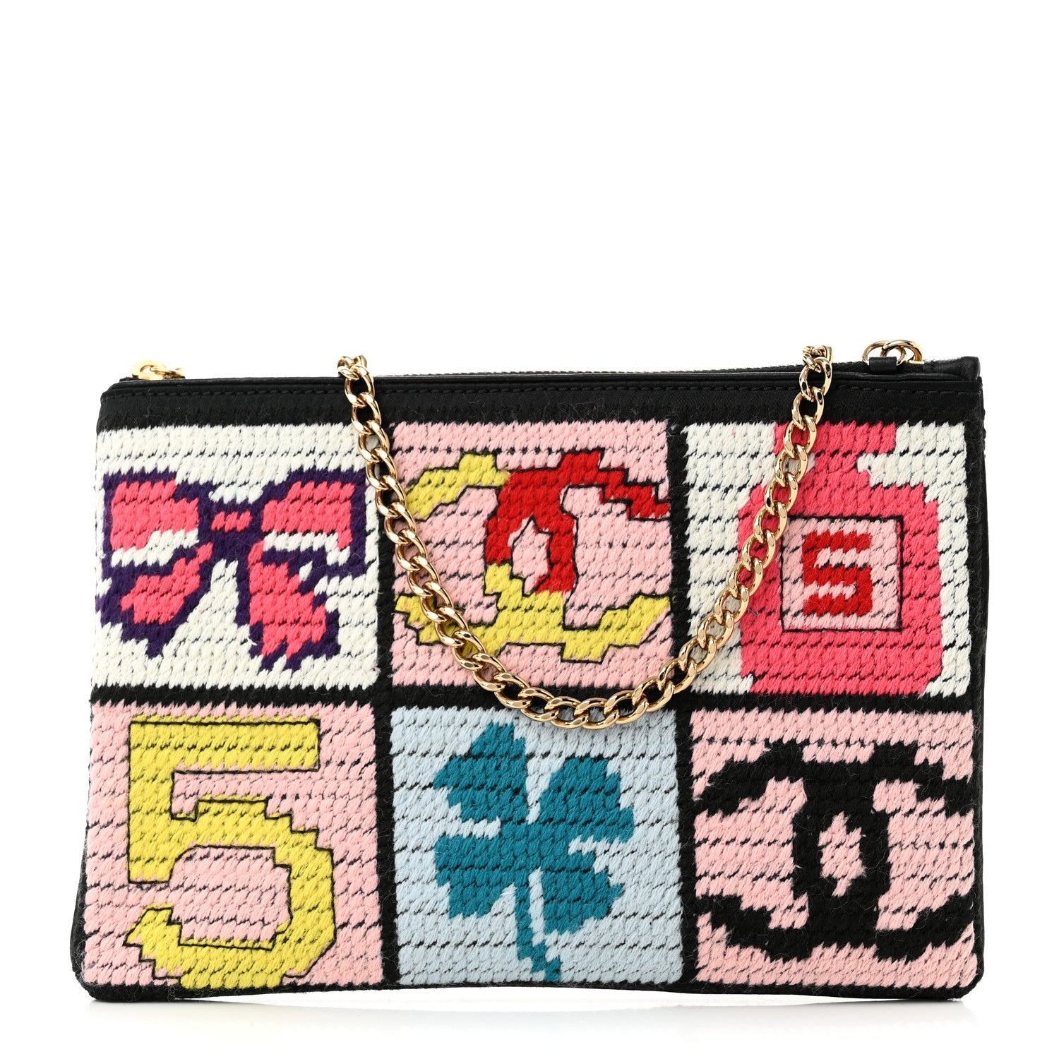 Chanel Needlepoint Precious Symbols Clutch Shoulder Bag Black 1 of 9