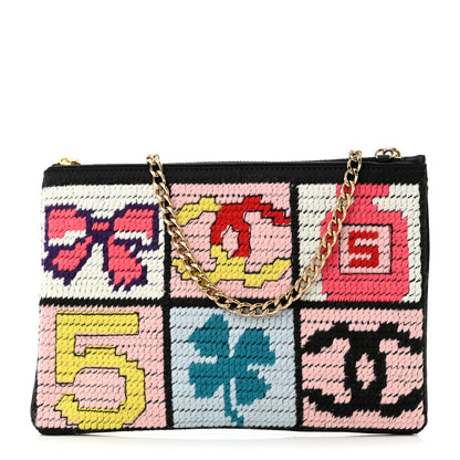 Chanel Needlepoint Precious Symbols Clutch Shoulder Bag Black 1 of 9
