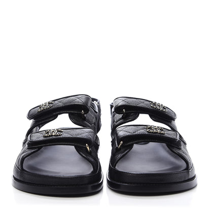 Chanel Caviar CC Flat Sandals 40.5 Black 2 of 9