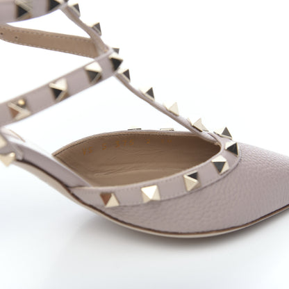 Valentino Garavani Pebbled Calfskin Rockstud Ankle Strap Low Heel Pumps 38 Poudre 8 of 9