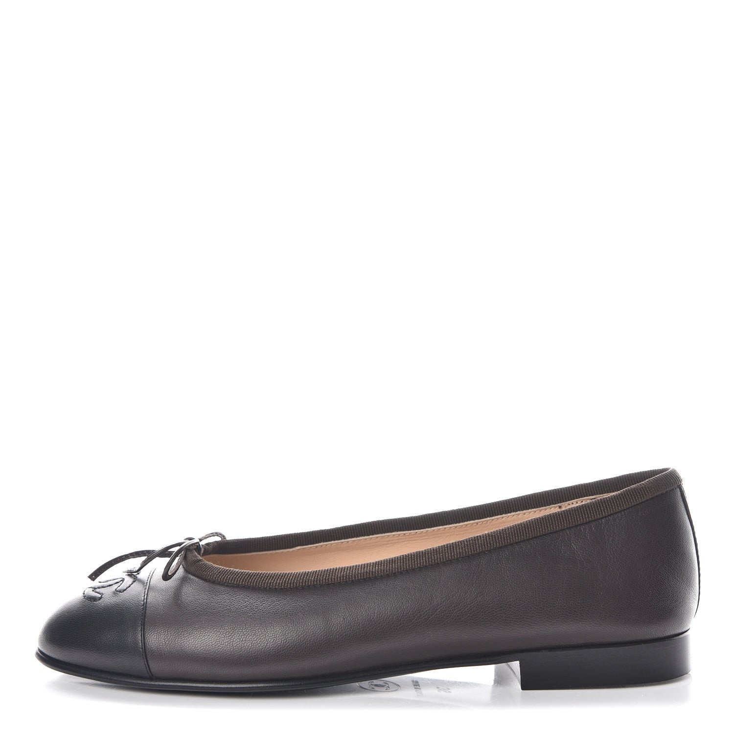 Chanel Lambskin CC Cap Toe Ballerina Flats 36 Brown Black 1 of 12