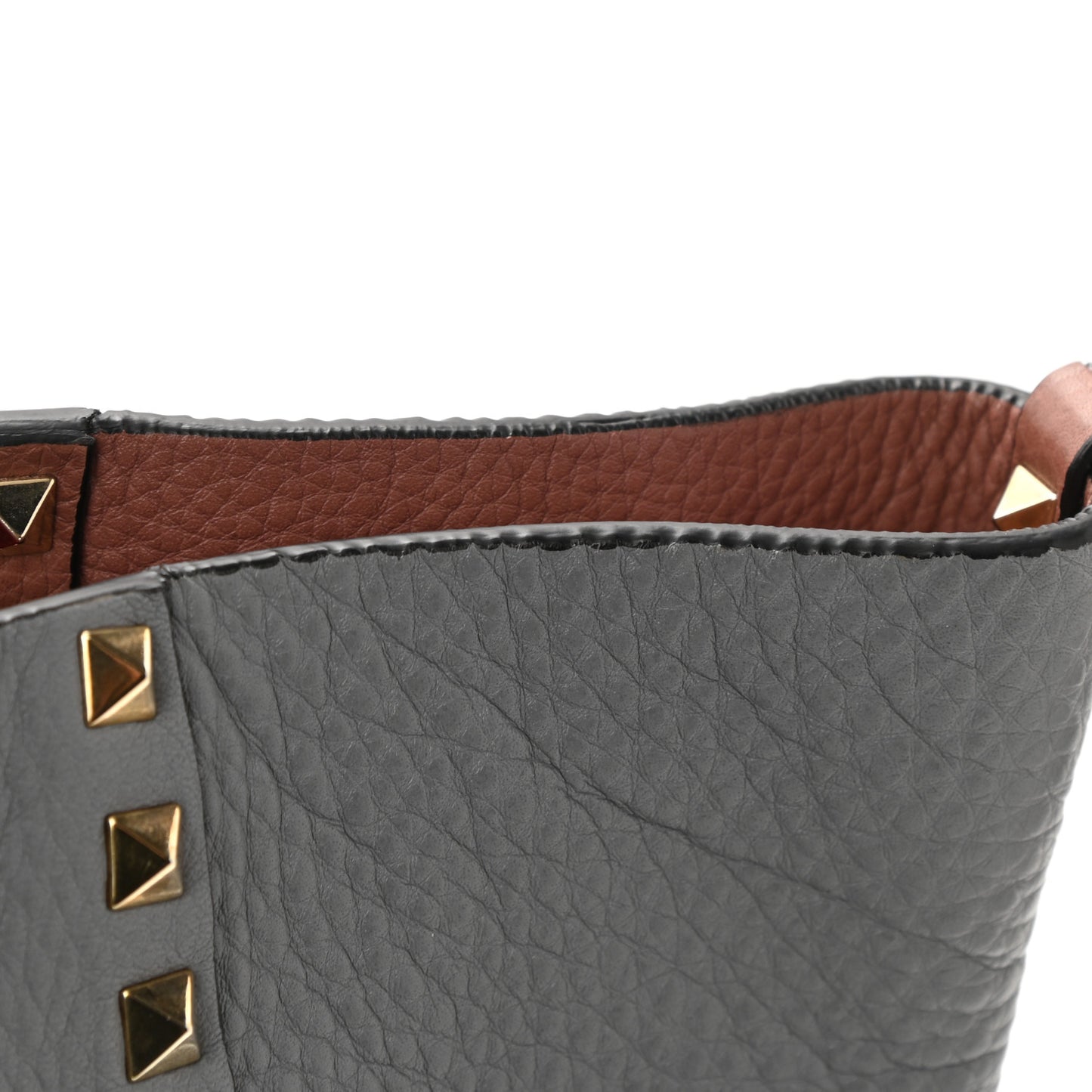 Grained Calfskin Medium Rockstud Reversible Tote Dark Rose Grey