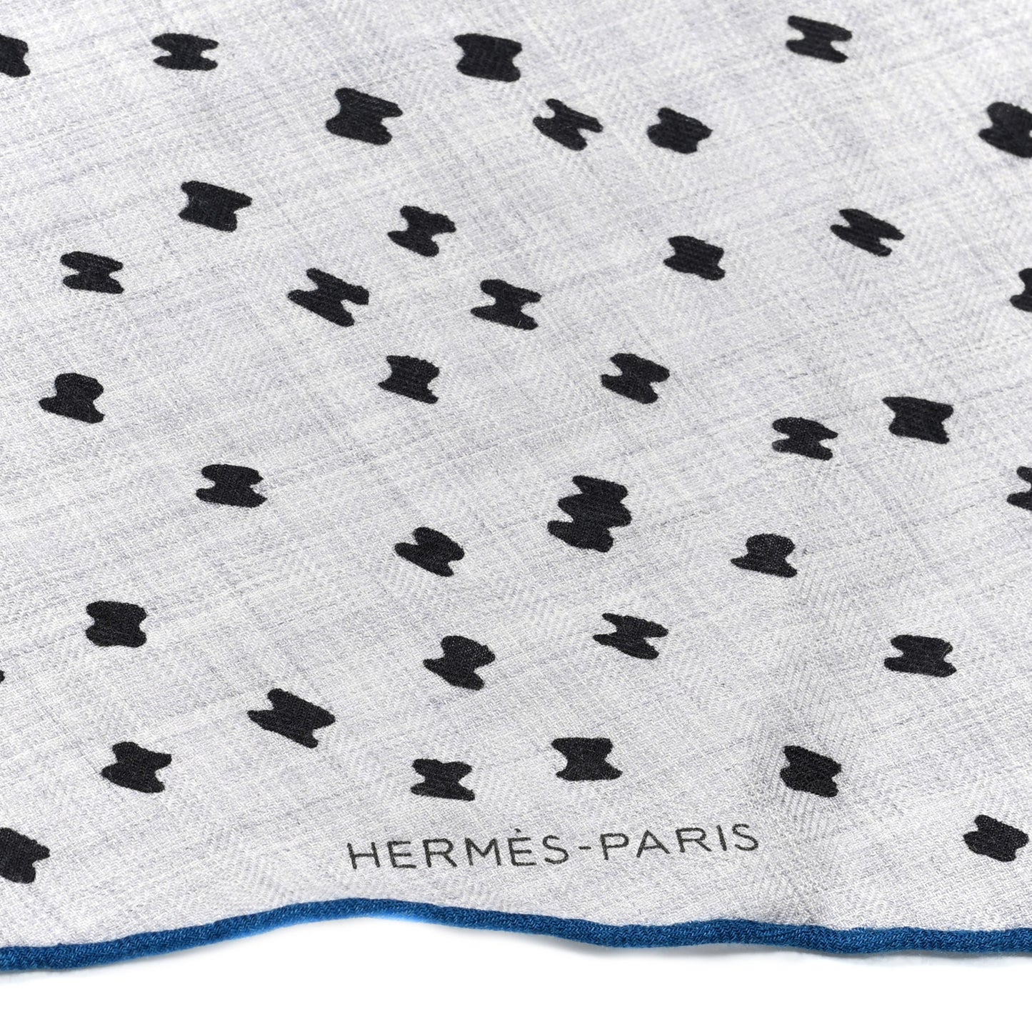 Cashmere Silk Maillon Effervescent Losange Scarf GM Gris Chine Anthracite Bleu