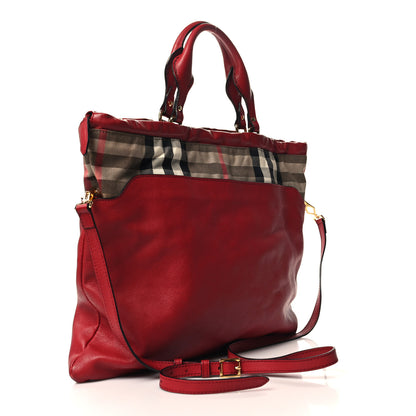 Burberry Soft Calfskin House Check Big Crush Tote Military Red 3 of 10