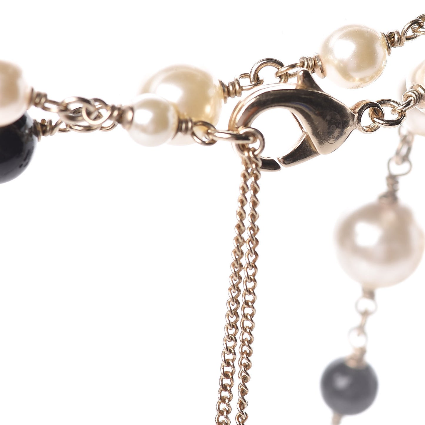 Pearl Bead Enamel CC Baroque Long Necklace Black Gold