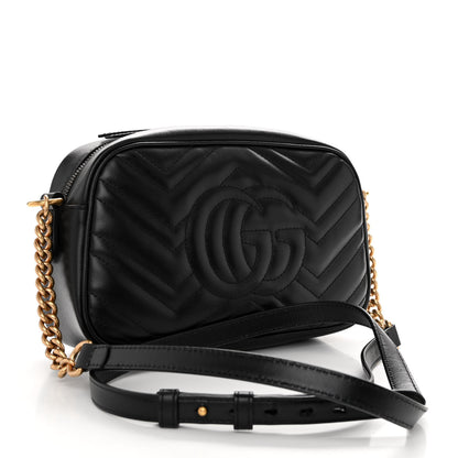 Gucci Calfskin Matelasse Small GG Marmont Chain Shoulder Bag Black 3 of 10
