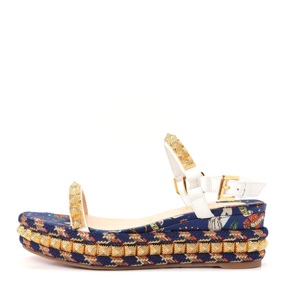 Christian Louboutin Nappa Soie Tattoo Pira Ryad 60 Platform Sandals 37 White Navy 1 of 10