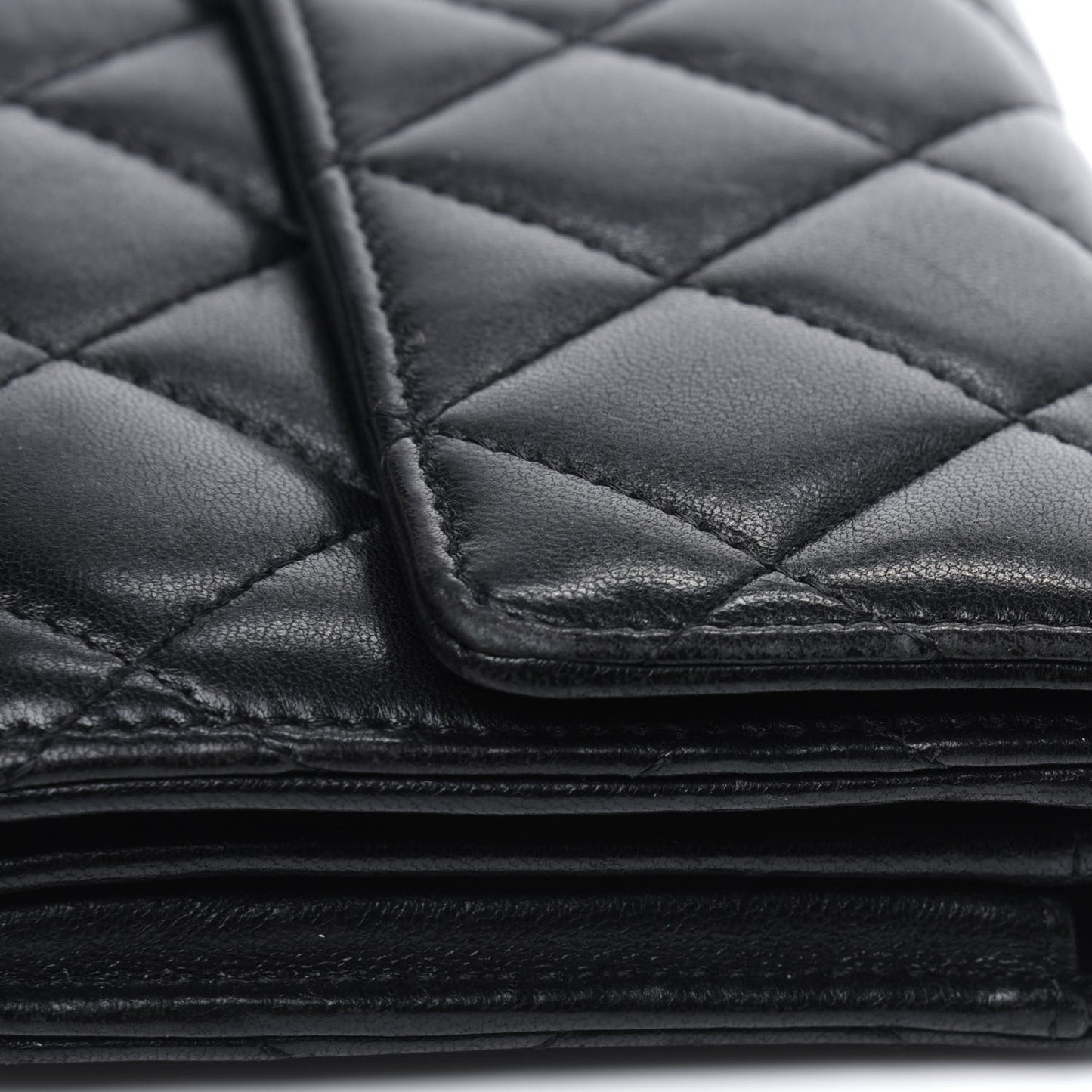 Lambskin Quilted Long Flap Wallet Black
