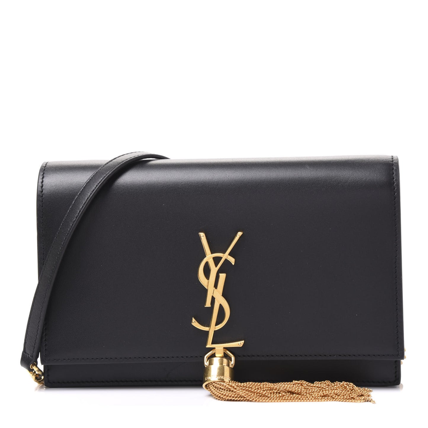 Smooth Calfskin Classic Monogram Kate Tassel Chain Wallet Black