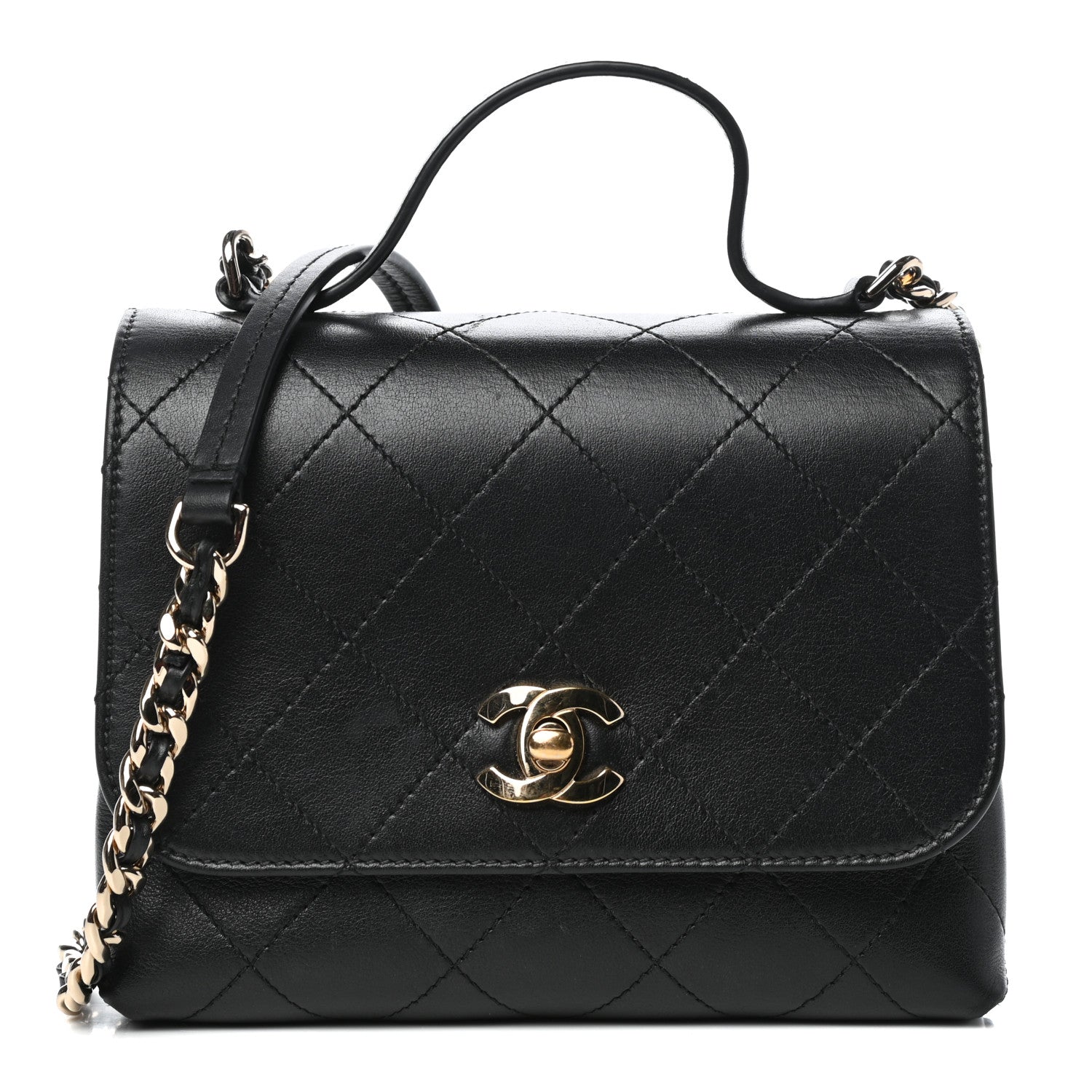 Chanel Calfskin Quilted Small Double Pocket Top Handle Flap Black 1 of 10